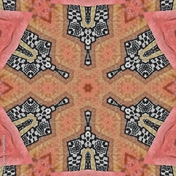 Fototapeta Embroidery and batik design concept. Antique art for clothing print, sublimation block etc. New trendy wallpaper, cover photo, interior decoration idea. Abstract pattern for the carpet background	