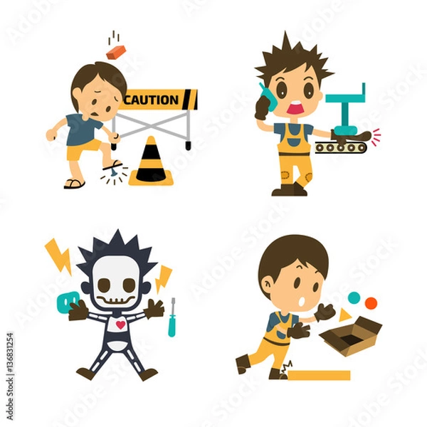 Obraz Set of Construction worker, Accident working, safety first, health and safety, vector illustrator