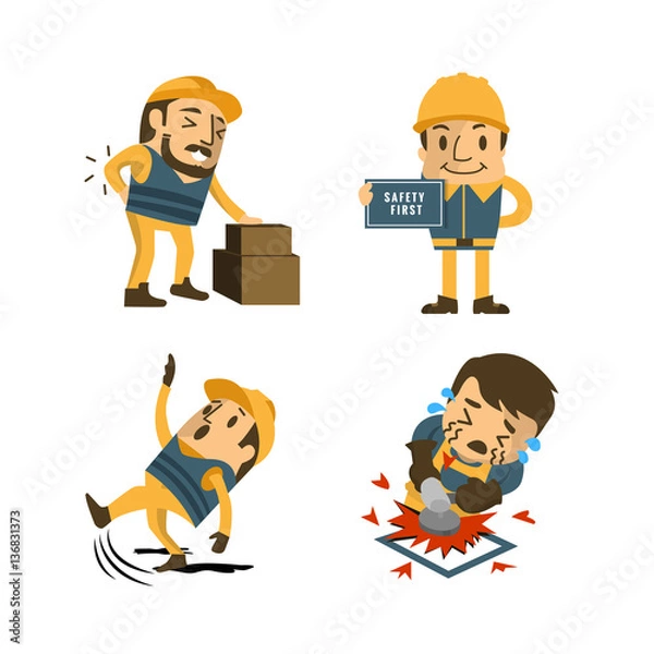 Obraz Set of Construction worker, Accident working, safety first, health and safety, vector illustrator