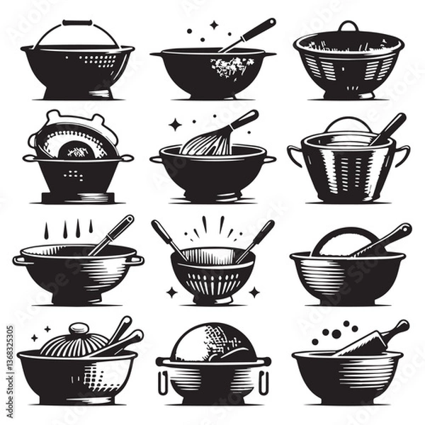 Fototapeta Black Color Colander Silhouette Vector Illustration, Solid White Background