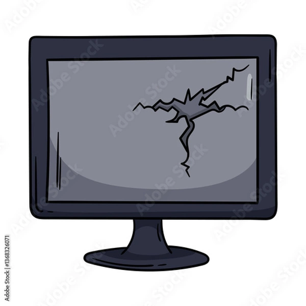 Fototapeta Broken monitor screen. Broken household appliances. Vector hand drawn illustration isolated on white background. Image for print, icon, banner, flyer