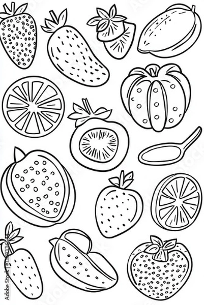 Fototapeta Hand-Drawn Fruit Illustrations for Coloring Pages and Designs