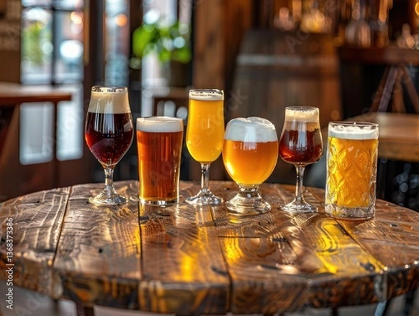Obraz Assortment of Beers on a Wooden Table
