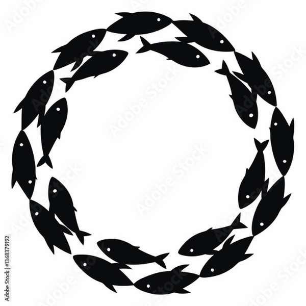 Obraz Circle of fish swimming in formation black silhouette