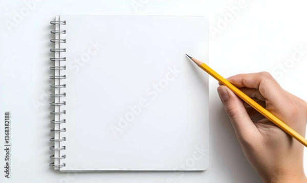 Obraz Blank Notebook and Pencil on a Minimalist White Background