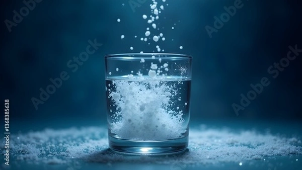 Obraz Effervescent Tablet Dissolving in Water, Chemistry Experiment, Close-up