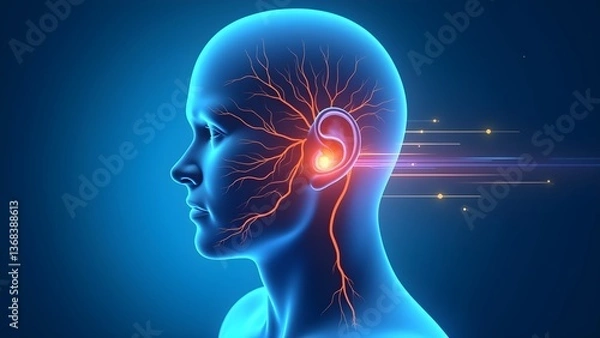 Obraz Human Ear Neural Pathways Sending Signals to the Brain Depicted in a Medical Illustration