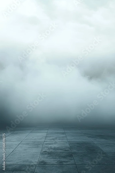 Fototapeta Moody Grey Fog Over Dark Stone Ground