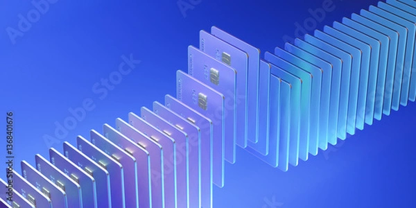 Fototapeta Modern Array of Credit Cards on a Vibrant Blue Background