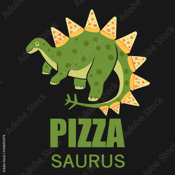 Fototapeta Funny Pizzasaurus Dinosaur with Pizza Slices Vector Illustration