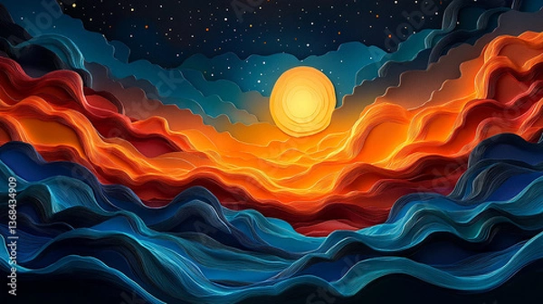 Obraz Beautifully crafted paper art showcasing nature's elements, including intricate paper flowers, trees, and animals, brought to life with delicate layers and vibrant colors. The art evokes a sense 