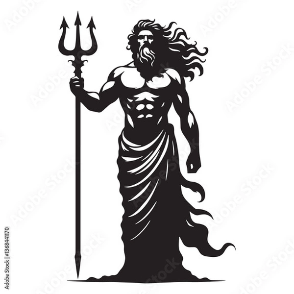 Obraz Mysterious Poseidon silhouette, veiled in the depths - Poseidon illustration - Poseidon vector - Greek god silhouette

