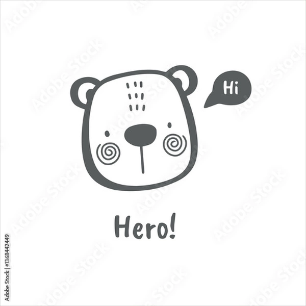 Fototapeta Сute animal faces in scandinavian style vector illustration on white background