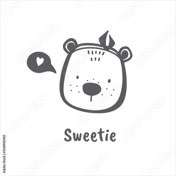Fototapeta Сute animal faces in scandinavian style vector illustration on white background