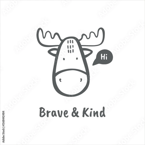 Fototapeta Сute animal faces in scandinavian style vector illustration on white background