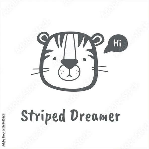 Fototapeta Сute animal faces in scandinavian style vector illustration on white background
