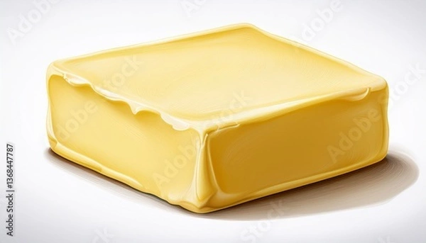 Fototapeta Butter Block: A close-up studio shot of a fresh block of butter. The rich yellow color and smooth surface evoke a sense of indulgence and culinary delight.