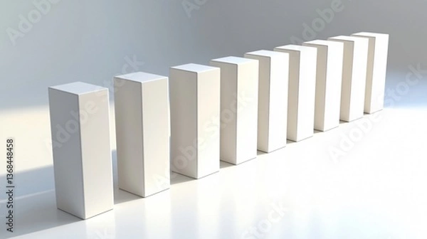 Obraz White rectangular blocks lined up, ready to fall. Simple design, shadow play. Conceptual visual