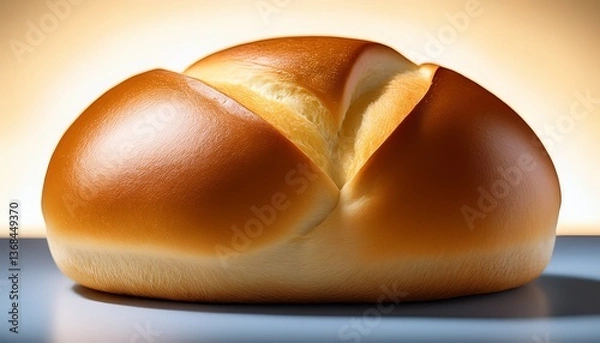 Fototapeta The Perfect Roll: A close-up studio shot showcasing the golden crust and soft interior of a freshly baked roll. The textures and details create a sense of warmth and inviting.