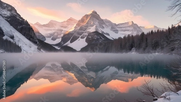 Fototapeta Mountain Lake with Reflection at Sunrise