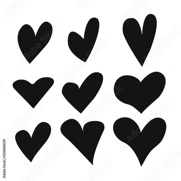 Obraz Smooth black hearts icons set