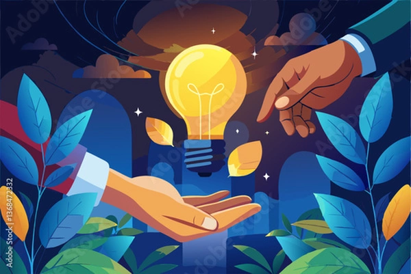 Obraz A set of vector graphics illustrating the concept of working together to create innovative and creative solutions.