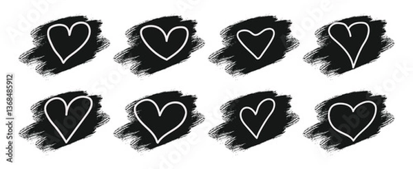 Obraz Doodle hand drawn hearts icon with brush stroke frames set