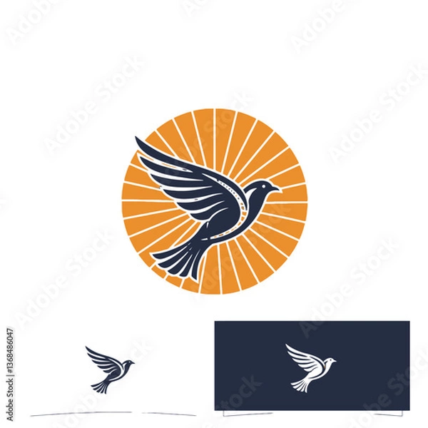 Fototapeta Dove in Flight with Sunburst - Logo Design