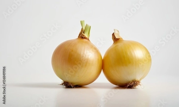 Fototapeta Two Vibrant Golden Onions Illuminated on a Clean Background with Subtle Shadows