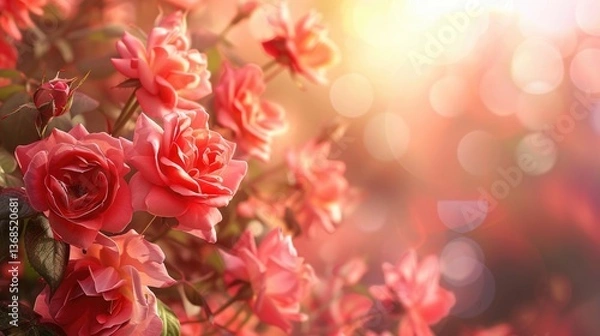 Fototapeta Background of red roses. Floral texture.