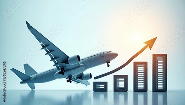 Obraz Cargo plane and a cost allocation chart symbolizing expense allocation in double exposure with copy space. concept as A cargo plane blended with a cost allocation chart representing expense allocation