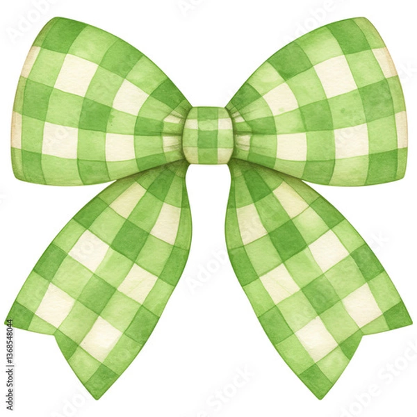 Obraz A vibrant green checkered bow with two long tails, showcasing a playful and festive design.