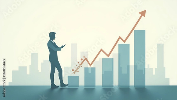 Fototapeta 3d Flat icon as Silhouette of a person and a dividend chart symbolizing investment returns in double exposure with copy space. concept as A silhouette of a person merged with a dividend chart represen