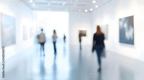 Obraz Blurred minimalist art gallery with visitors in the background