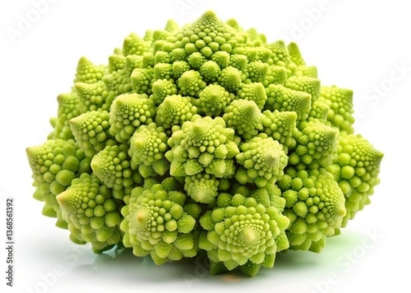Fototapeta Nature's Fractal: A captivating image of a Romanesco broccoli, a mesmerizing vegetable, showcasing the intricate spiral patterns of nature