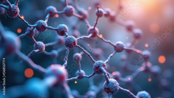 Fototapeta Close-up view of Nicotinamide Adenine Dinucleotide (NAD+) molecule with a glowing background emphasizing its role as a coenzyme in energy metabolism and aging.