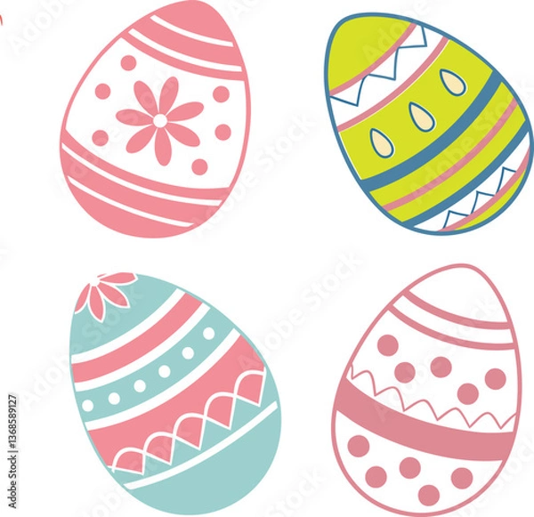 Fototapeta  Set of easter eggs flat design on white background.