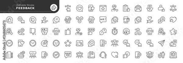 Obraz Feedback line icon set. Like, dislike, review, comment, content, user opinion, survey and more. Outline vector icon in linear style. Pictogram collection	
