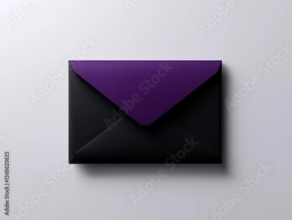 Obraz Elegant black and purple envelope on a clean, minimalistic background.