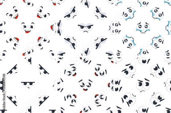 Fototapeta Seamless pattern of cartoon eyes expressing various emotions, creating a playful and engaging design