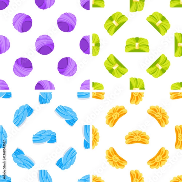 Obraz Colorful wool yarn balls and folded knitwear seamless pattern set