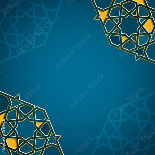 Obraz Abstract Islamic Geometric Background with Blue and Gold Pattern Design


