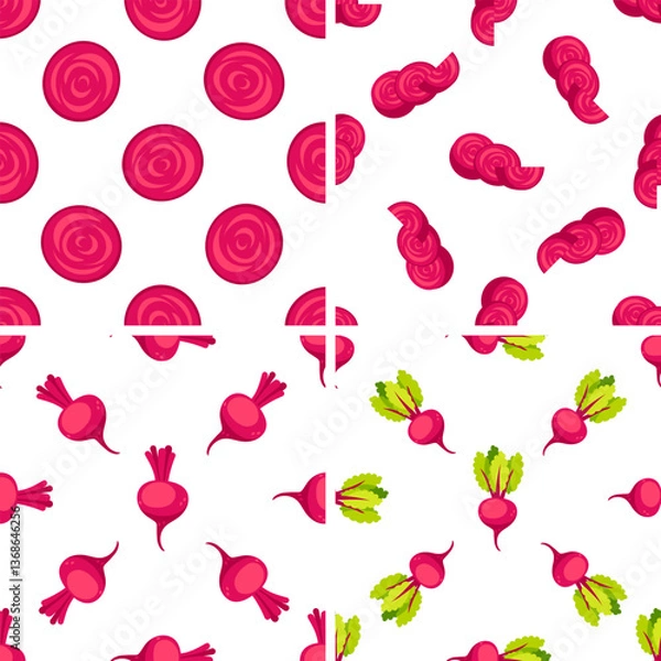 Fototapeta Beetroot Seamless Pattern Showing Sliced and Whole Beet