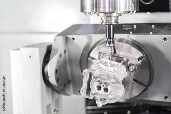 Fototapeta High precision CNC machining center 5 axis working, operator mac