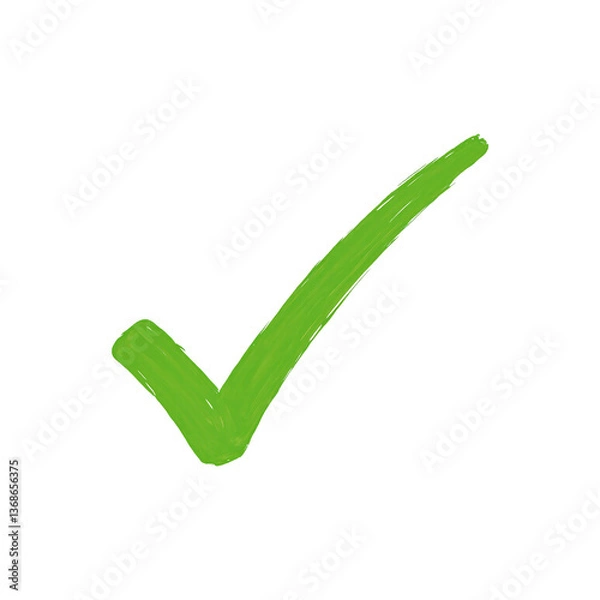 Fototapeta Vibrant green checkmark icon with a smooth curved tail on a white background perfect for highlighting success and completion