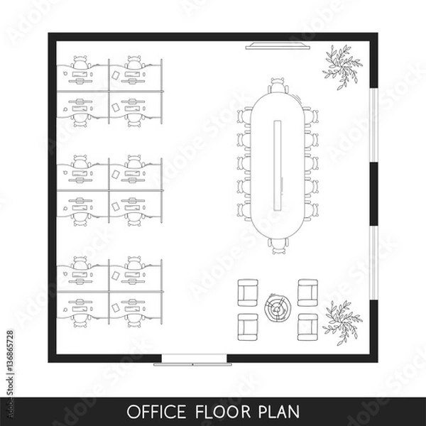 Obraz Office interior project top view plan