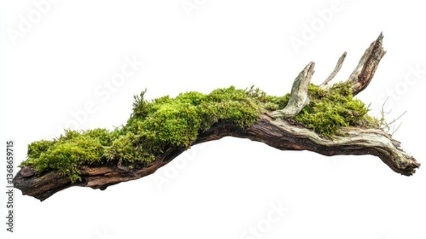 Fototapeta Fresh green moss on rotten branches and dirt, isolated PNG