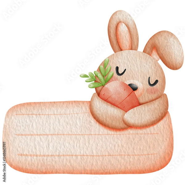 Obraz rabbit with carrot, Easter bunny holding a sign