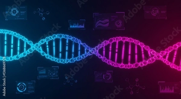 Obraz Dna Molecule Graphic Illustration with Data Visualization on Dark Background