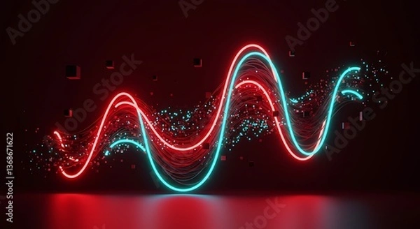 Obraz Abstract Glowing Wave Design with Red and Blue Light Trails